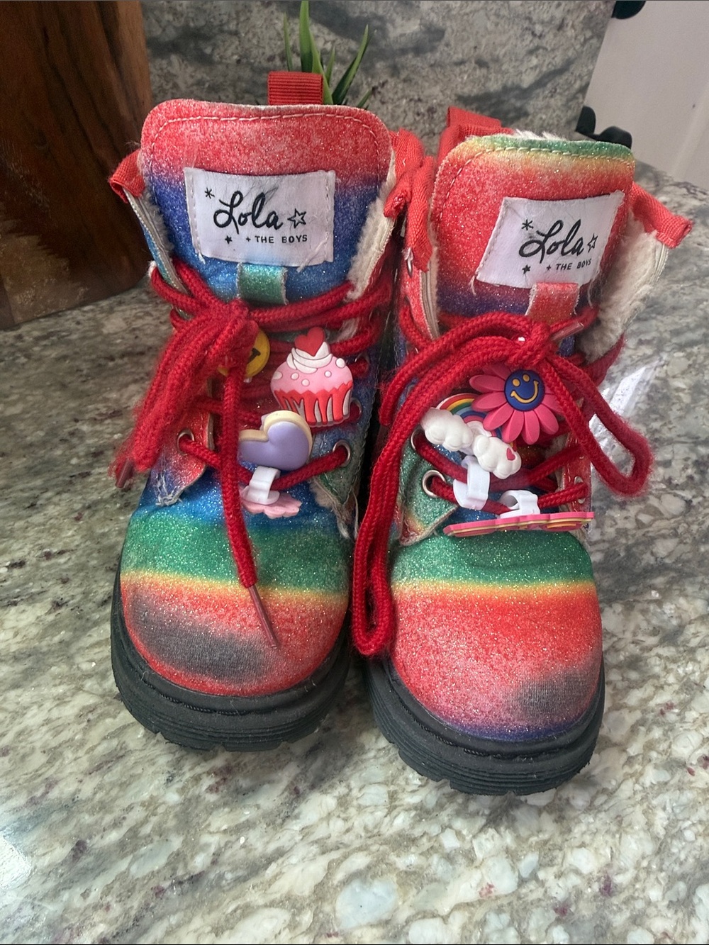 Lola + The Boys Rainbow Glitter Boots with Red Laces